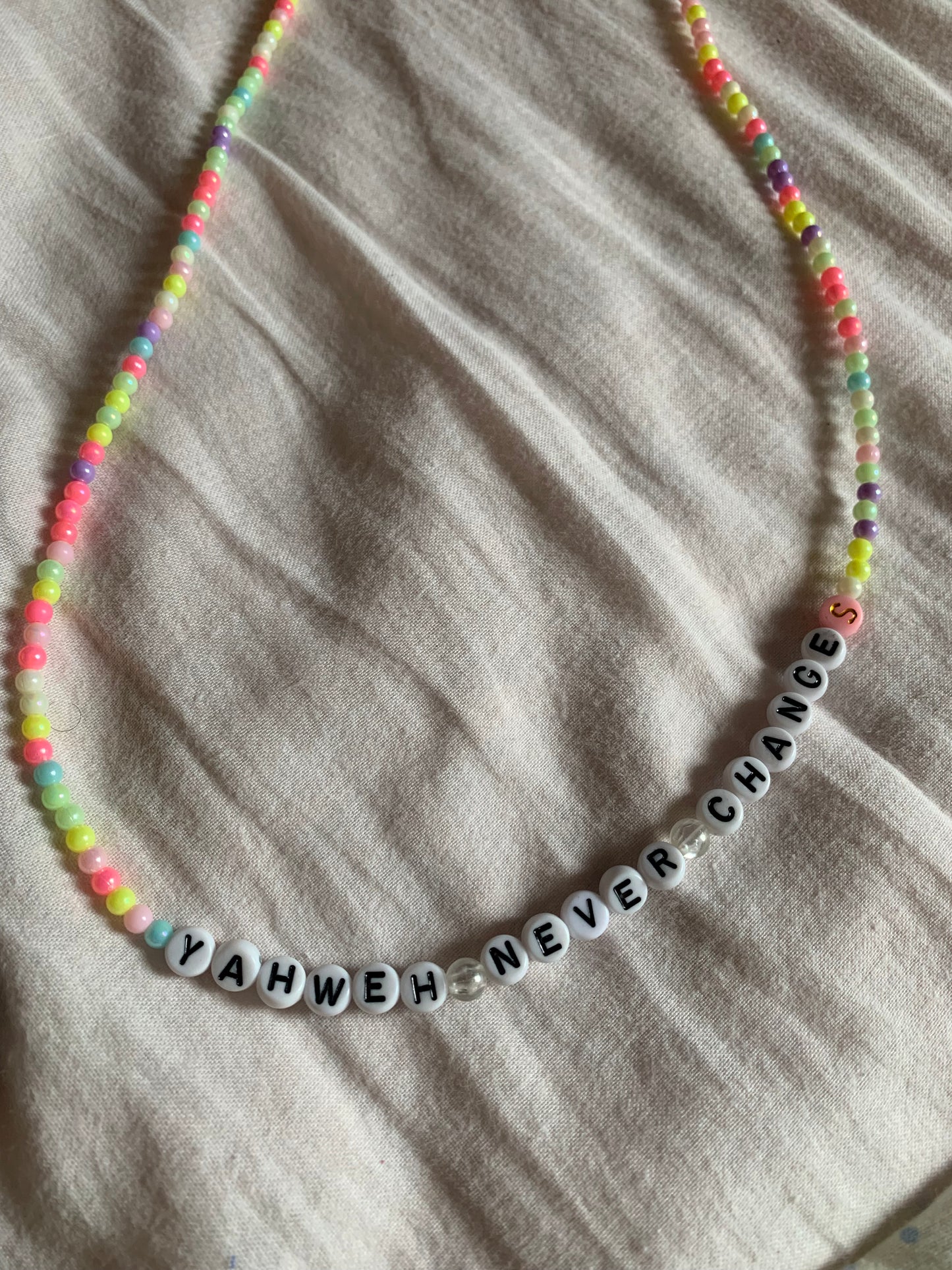 Yahweh never fails beaded elastic necklace