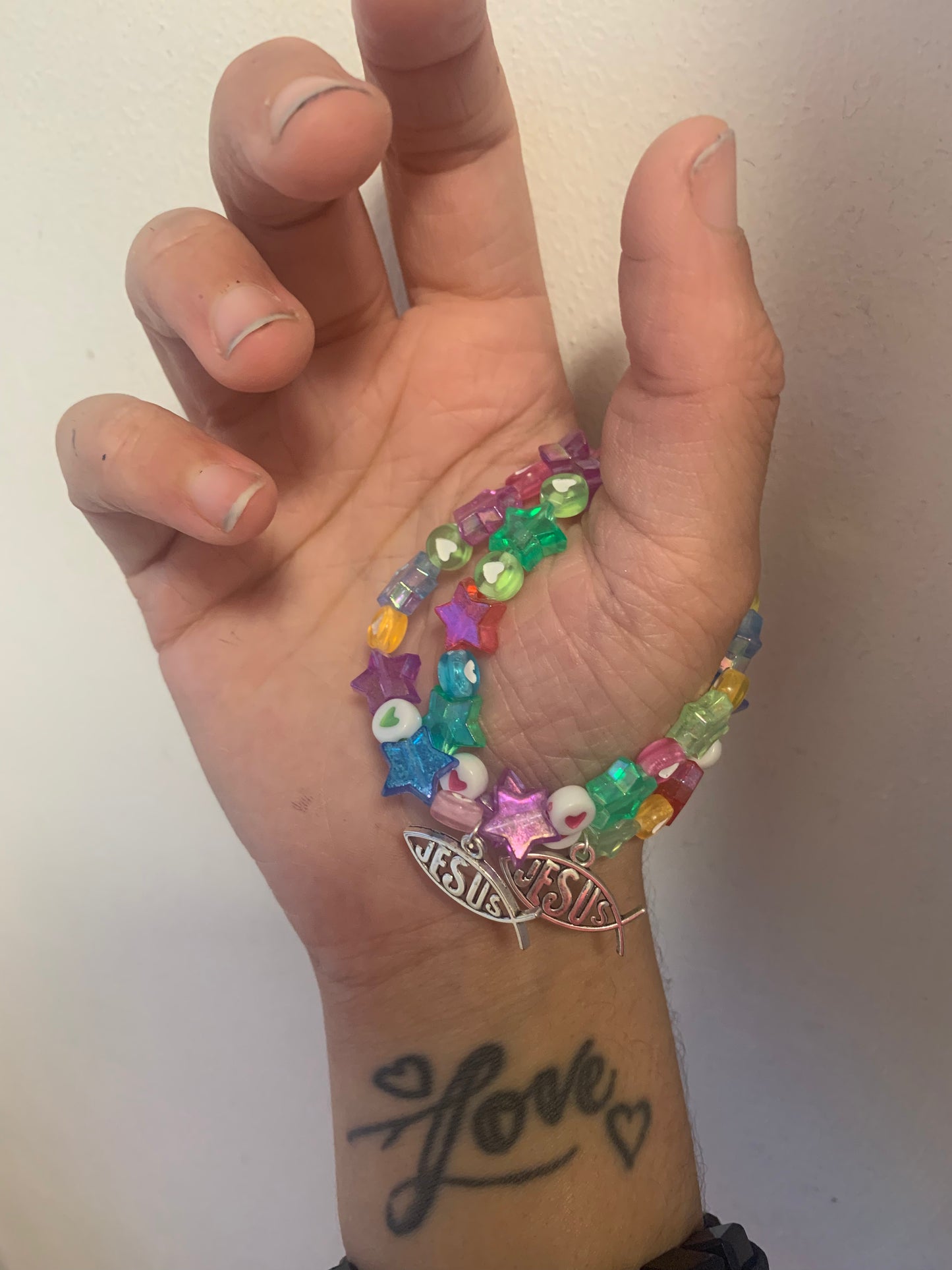 Jesus charm beaded elastic bracelet