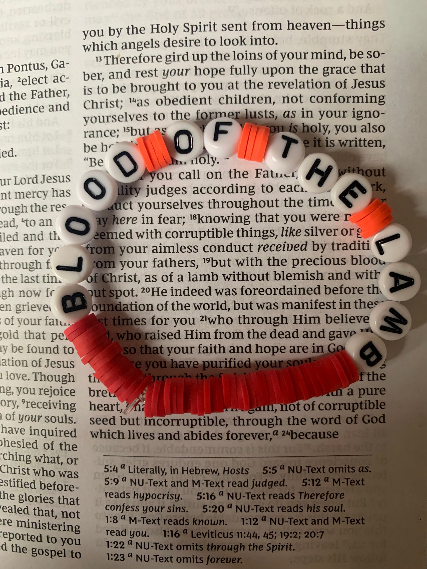 Blood of the lamb beaded elastic bracelet