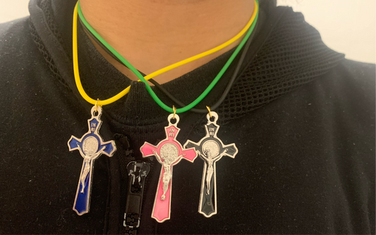 Rubber banded crucifix necklace
