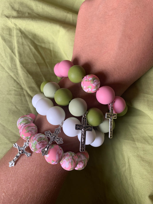 Silicone beaded crucifix elastic bracelet