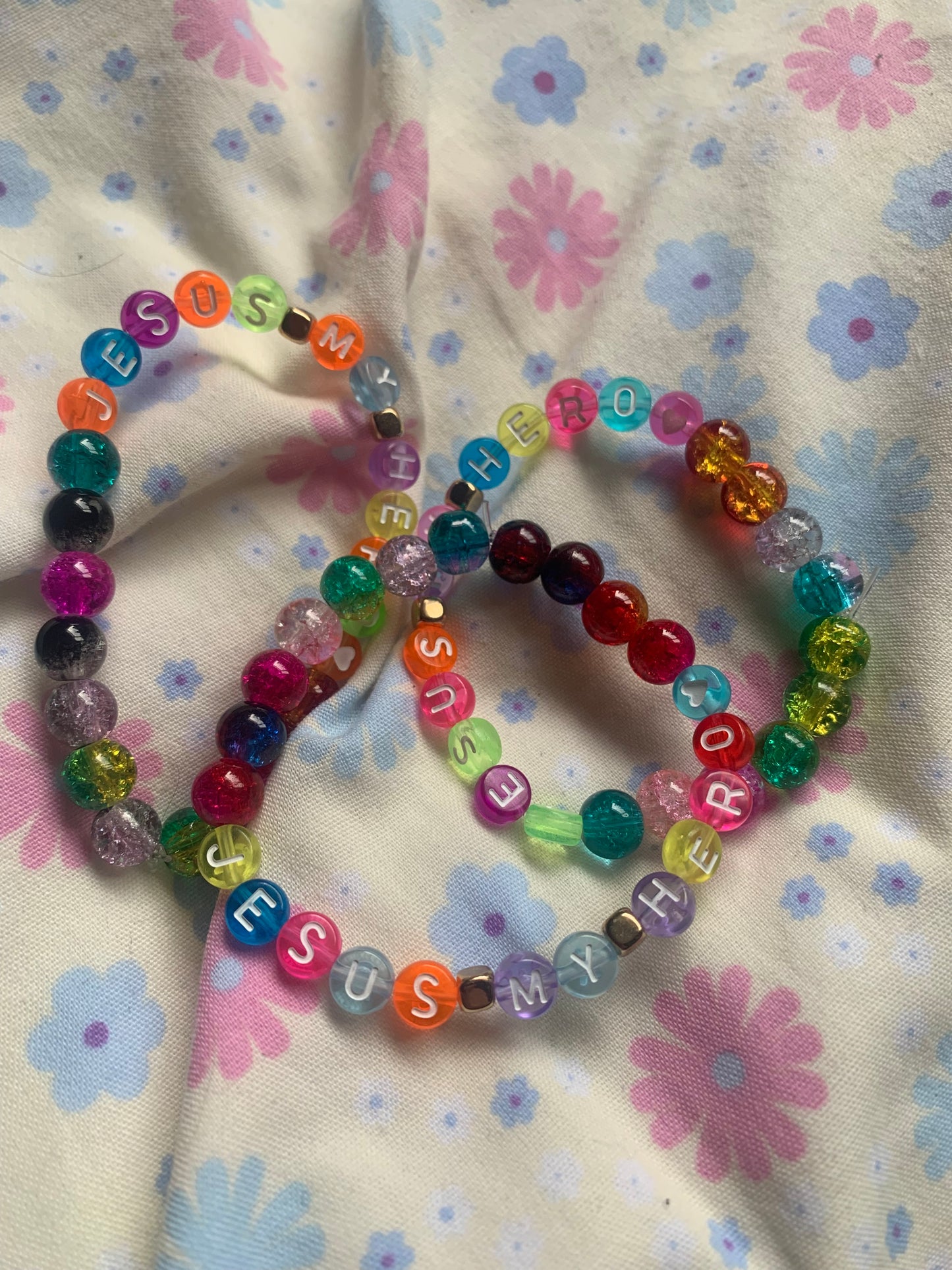 Jesus my hero glass beaded bracelet