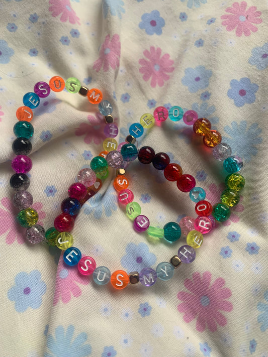 Jesus my hero glass beaded bracelet