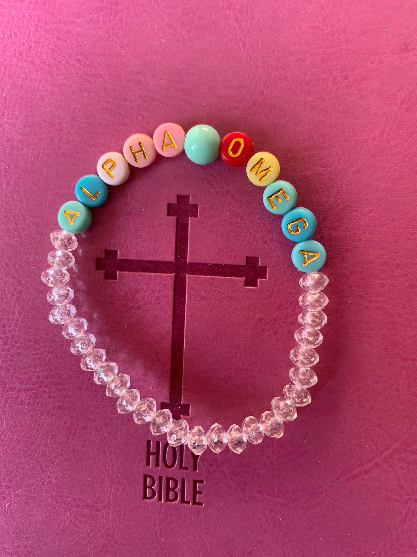 Alpha omega beaded elastic bracelet