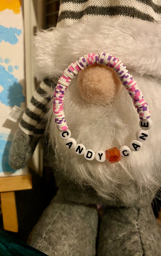 Candy cane beaded elastic bracelet