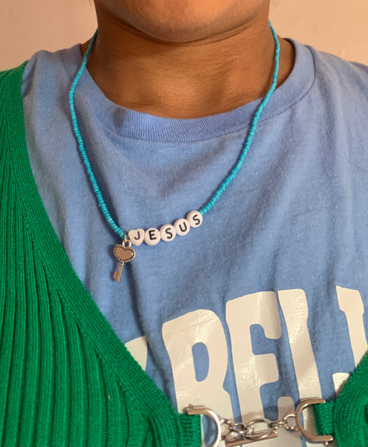 Jesus seed beaded necklace