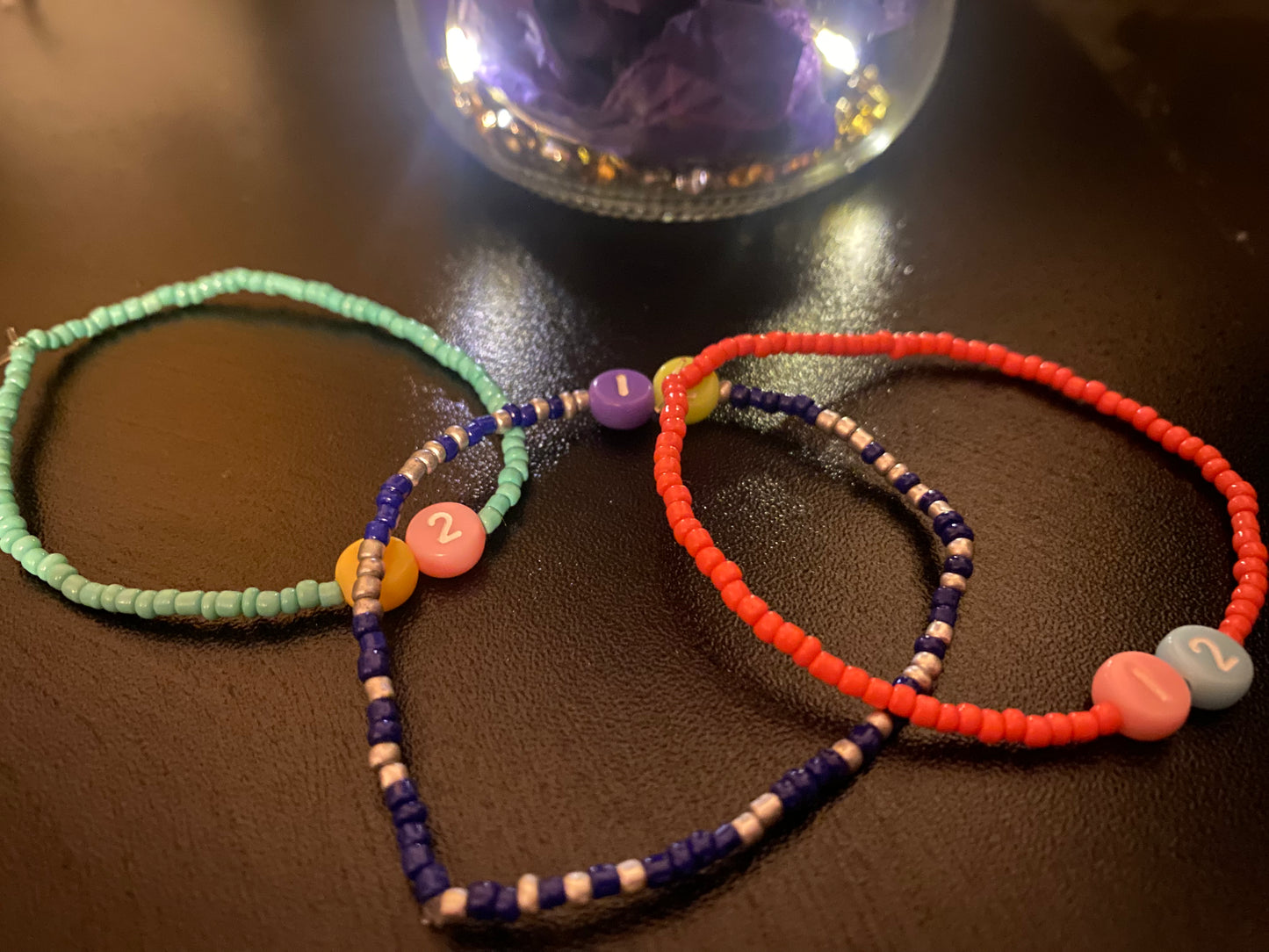 Number 12 seed beaded elastic bracelet