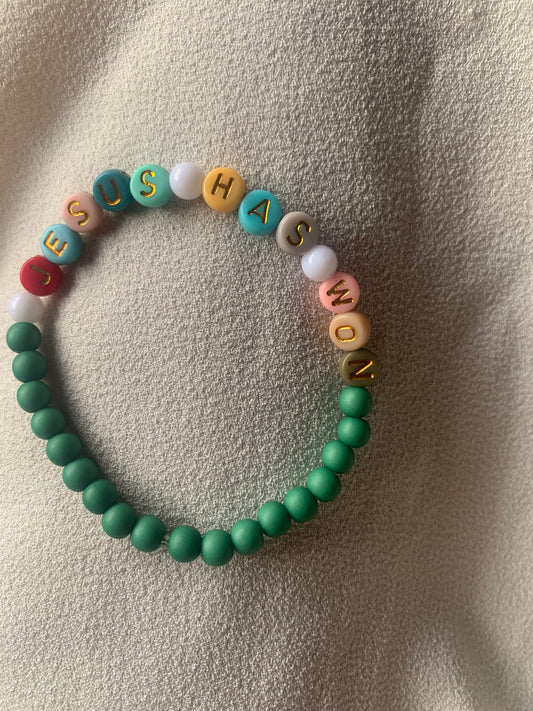 Jesus has won beaded elastic bracelet