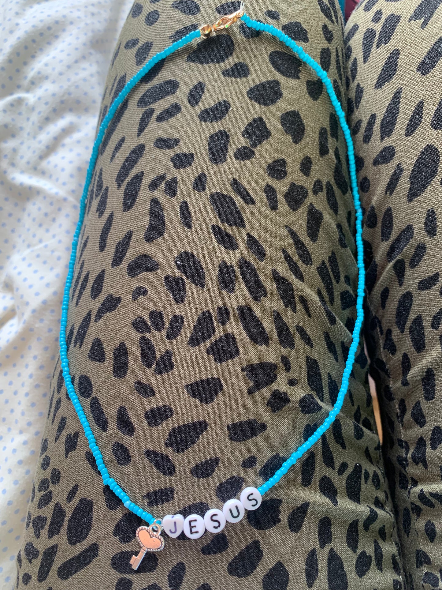 Jesus seed beaded necklace